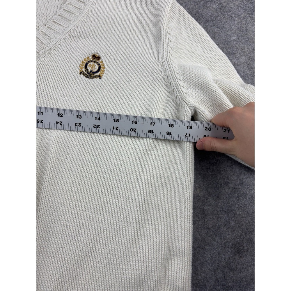 Vtg Polo Ralph Lauren Sweater Men's L Cream Cotton V-Neck Preppy Crest Logo SEE - Picture 3 of 8